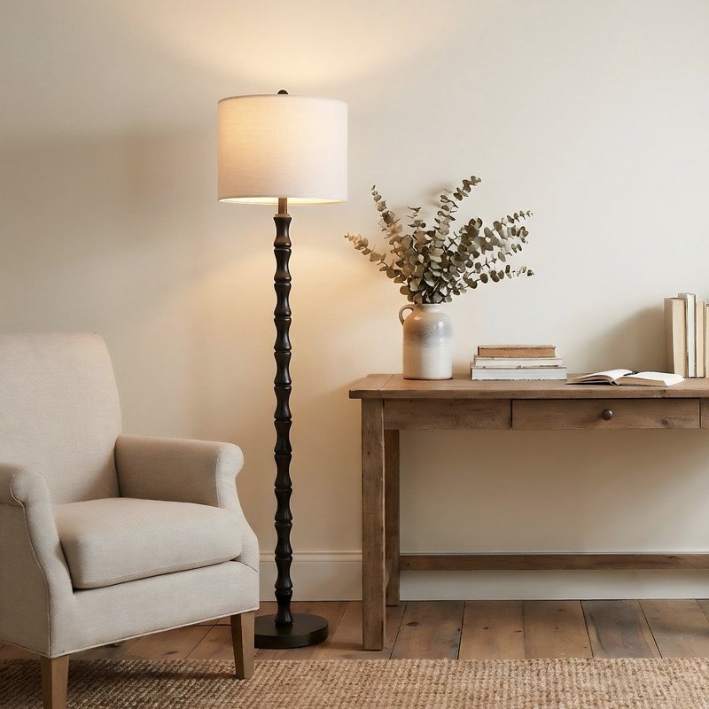 Farmhouse Floor Lamp - 62 Inch Vintage Natural Wood Grain Standing Lamp for Living Room & Bedroom
