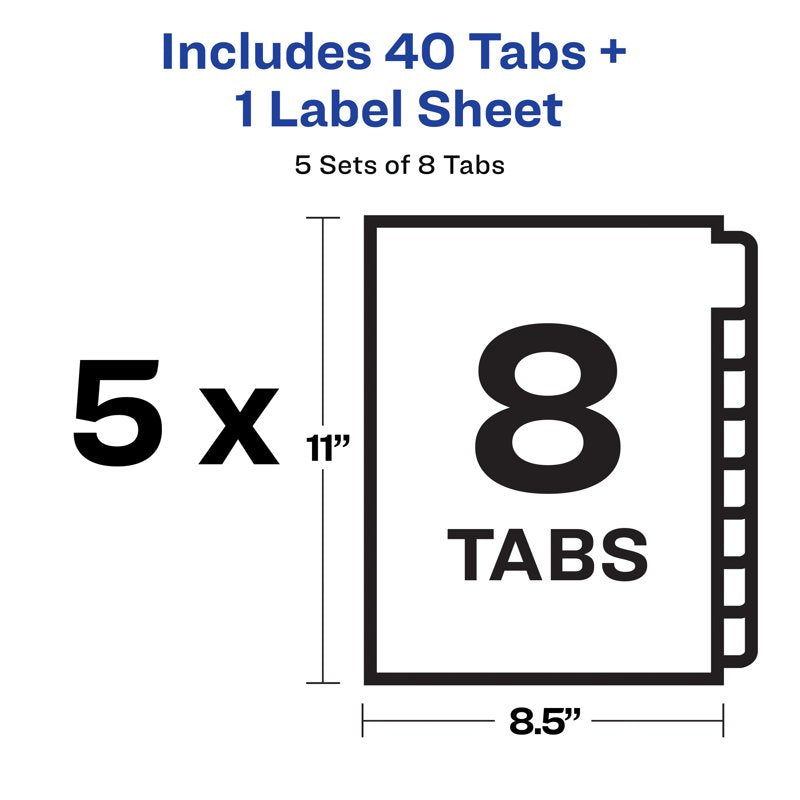 Printable Binder Dividers with Tabs - Customizable 8-Tab Sets, 5 or 2 Pack