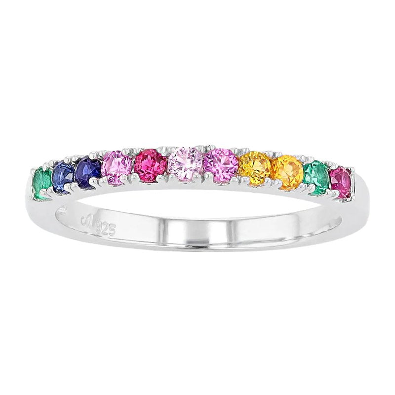 Rainbow Sapphire Sterling Silver Band Ring - Hypoallergenic Gift Jewelry