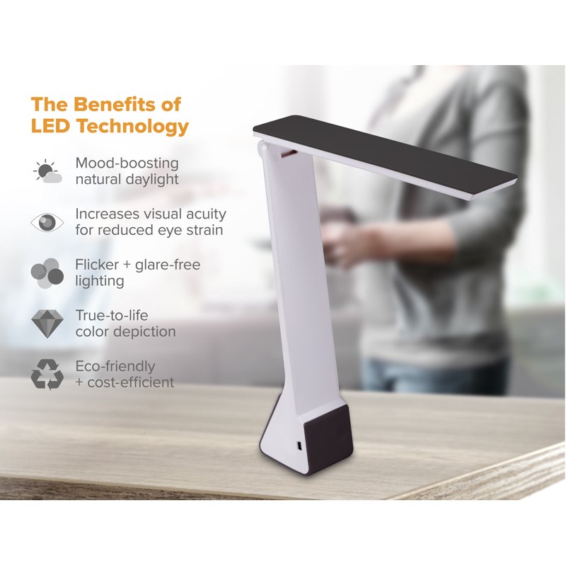Rechargeable LED Desk Lamp - Foldable, Adjustable Color Temperature, Portable Black