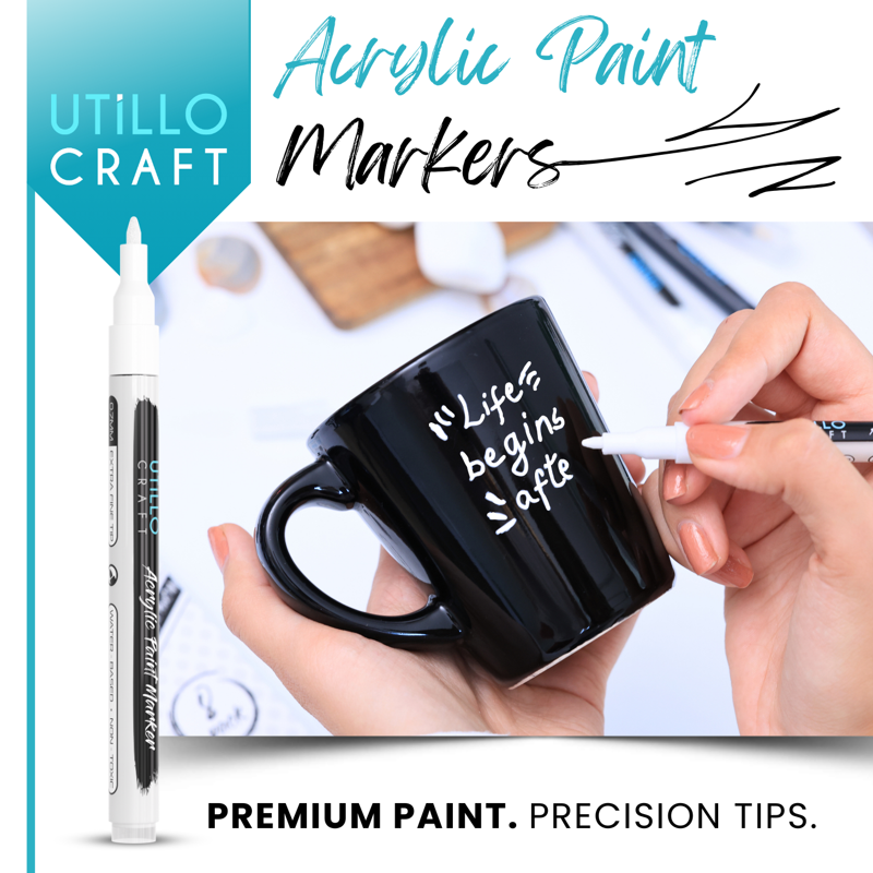White Acrylic Paint Markers - 8 Pack Fine Tip Permanent Paint Pens