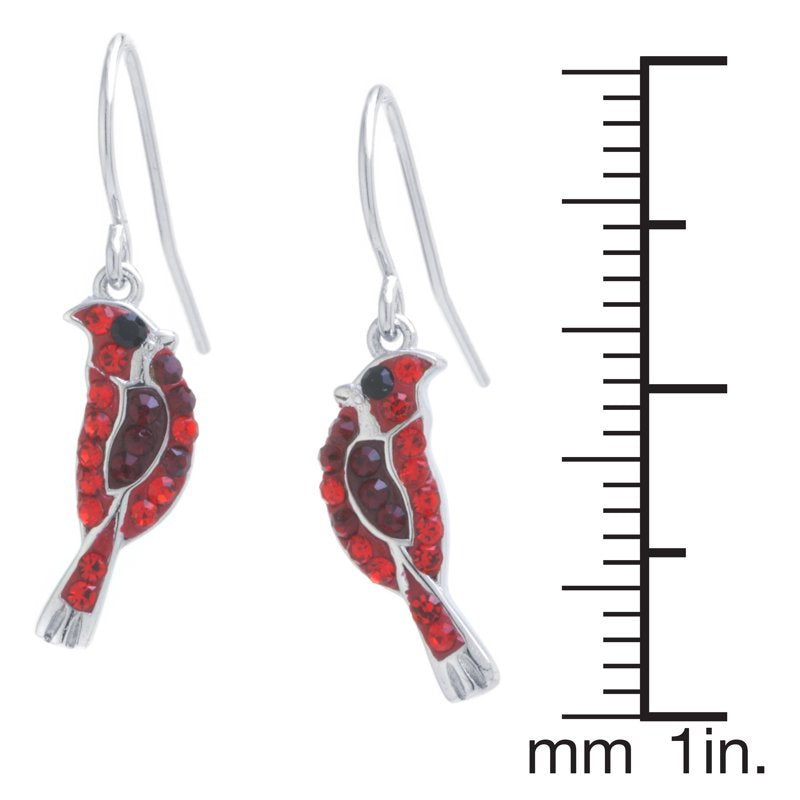 Sterling Silver Crystal Cardinal Drop Earrings for Women & Teens