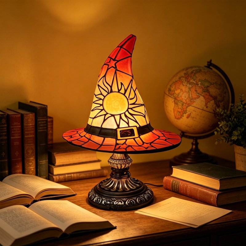 Halloween Witch Hat Stained Glass Lamp - Table Decor & Accent Lighting