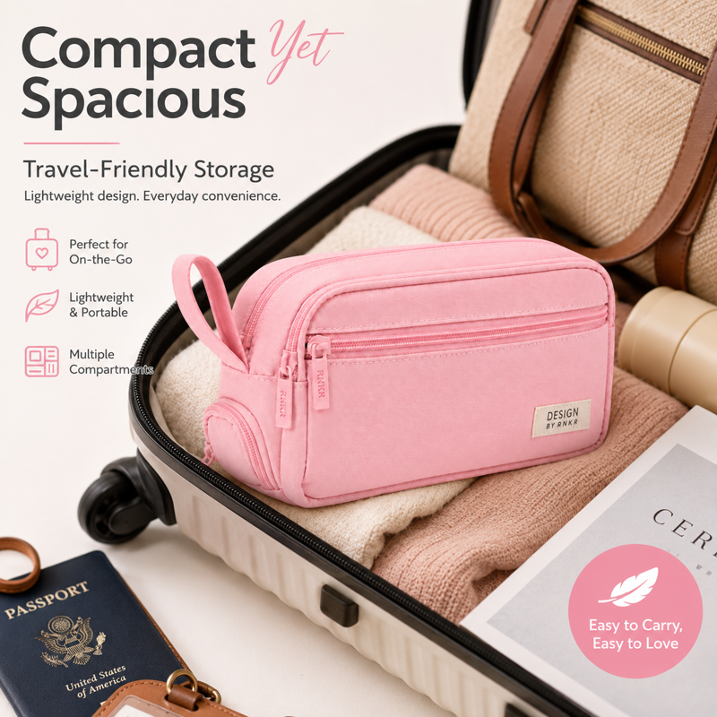 Large Capacity Multi-Compartment Canvas Pencil Case with Dual Zipper - Portable School Office Organizer