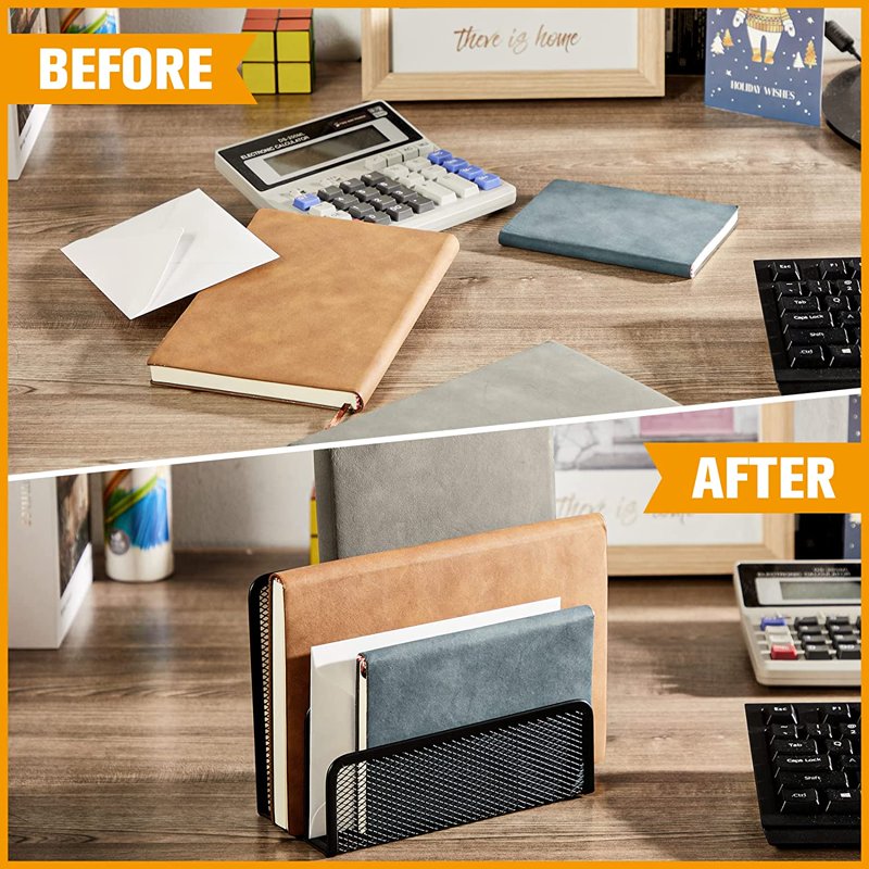 Desk Mail Organizer, Small Metal Mesh Letter Holder for Office & Home