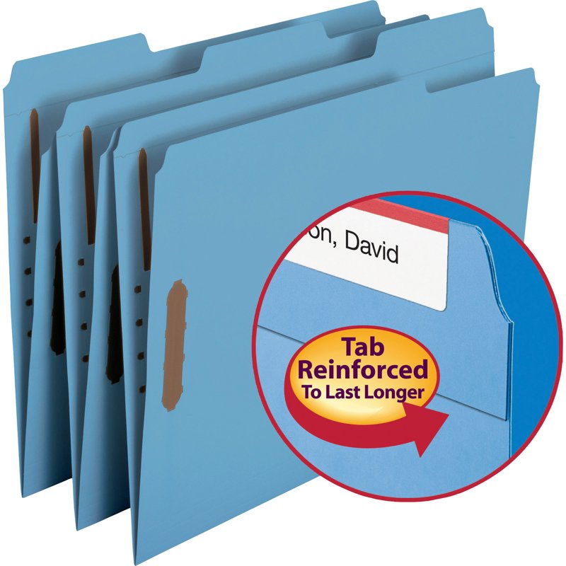 Blue Fastener File Folders with Reinforced Tabs - 50 Pack, Letter Size