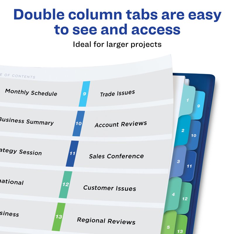 Double Column Binder Dividers with 16 Tabs, Multi-Color, Ready Index
