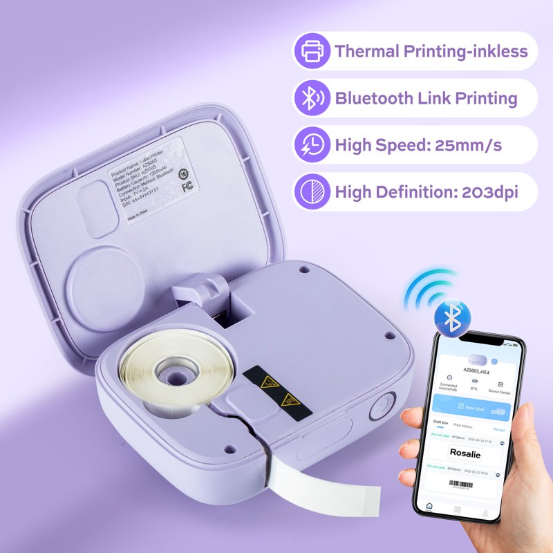 Portable Bluetooth Label Maker with Tape - Handheld Thermal Printer for Home Office