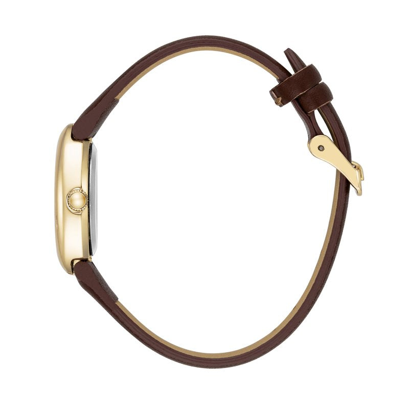 Women's Leather Strap Wristwatch with Gold-Tone Case and Roman Numerals