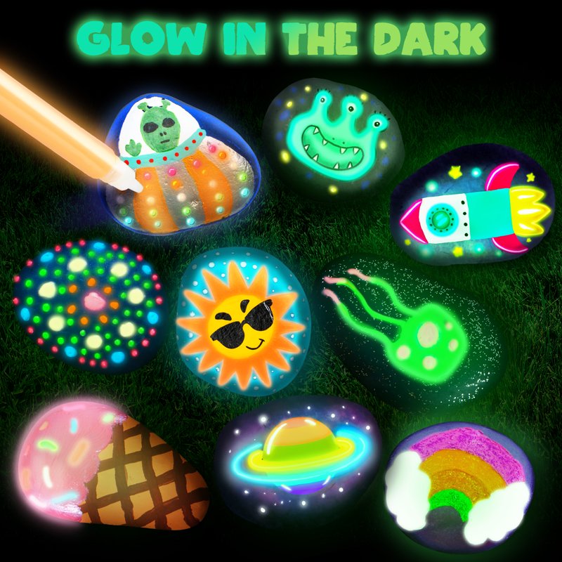 Glow in the Dark Rock Painting Arts & Crafts Kit for Kids - Creative Halloween Gift