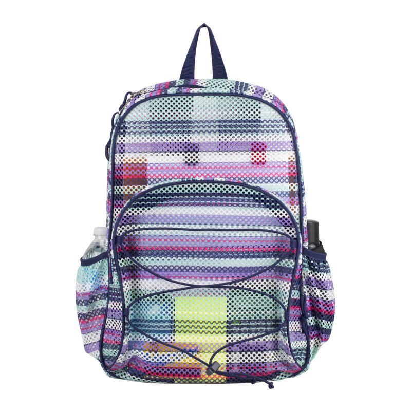 Unisex Mesh Bungee Backpack with Multi-Color Stripes and Padded Shoulder Straps