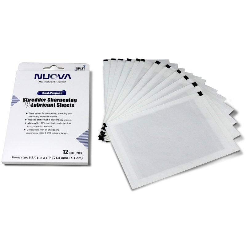 Shredder Sharpening & Lubricant Sheets - 12-Count for All Paper Shredders