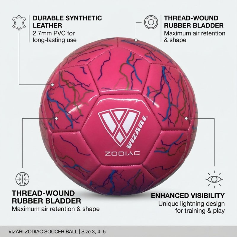 Vizari Zodiac Soccer Ball - Size 4, Pink - Durable Waterproof Synthetic Leather