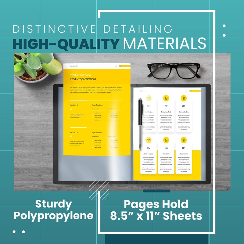 Black Presentation Book with 60 Pocket Pages, Clear Front Cover, 8.5x11 Inches