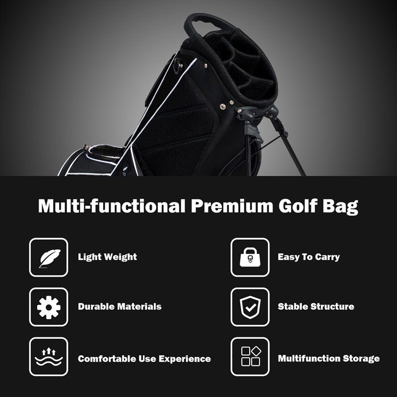 Costway Golf Stand Bag with 6-Way Divider - Black, 8 Pockets, Lightweight Carry