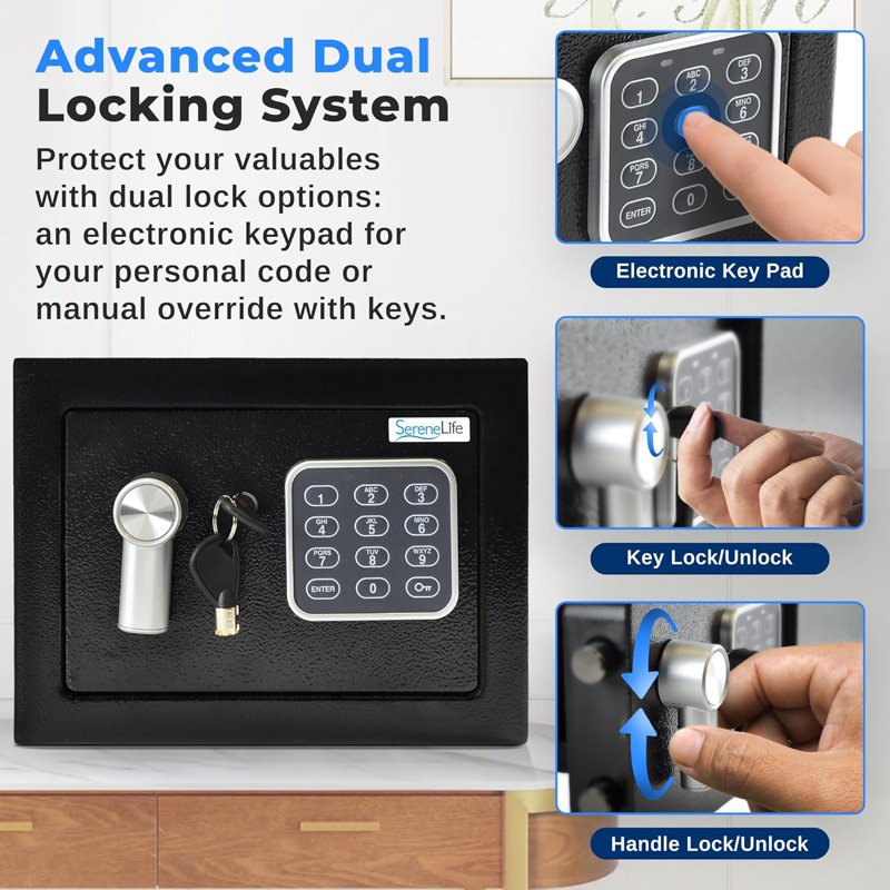 Compact Electronic Safe with Mechanical Override, Fireproof Security Safe