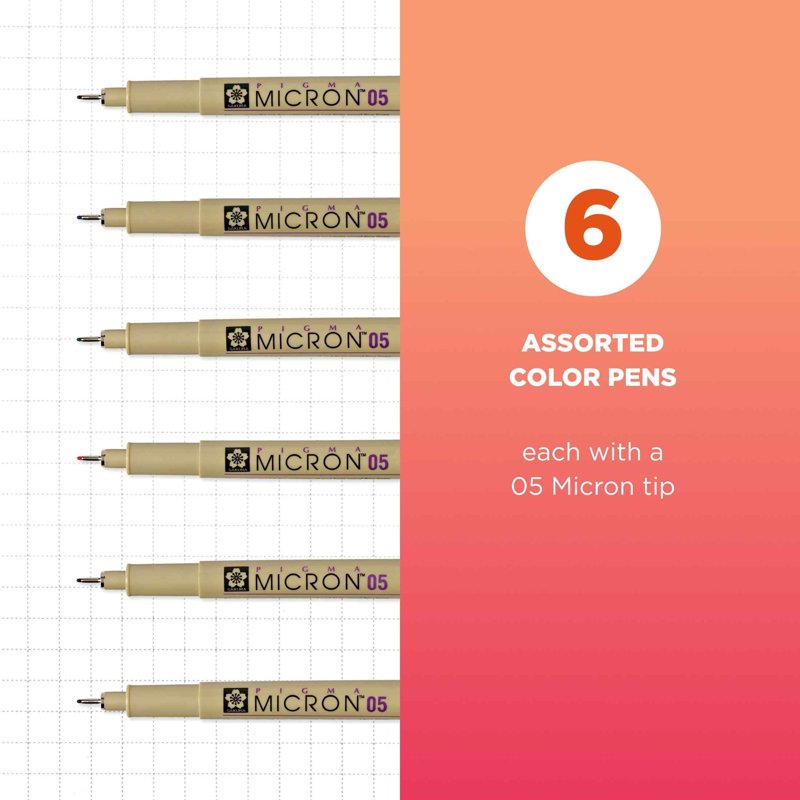 Colorful Fine Tip Ink Pens Set for Drawing, Journaling & Art - 6 Pack