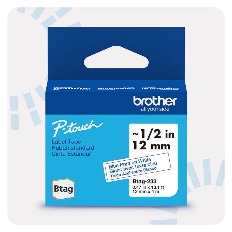 Brother P-touch Label Tape ½ Inch Blue on White, 13.1ft - Compatible with PT-N10, N20, N25BT