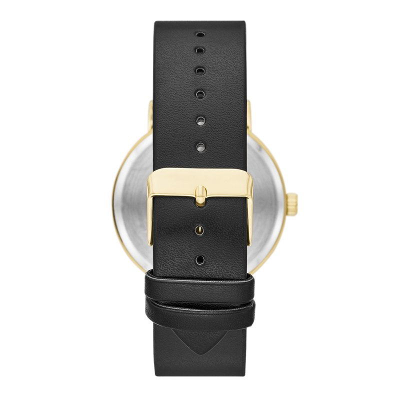Men's Gold Tone Watch with Champagne Dial and Black Vegan Leather Band