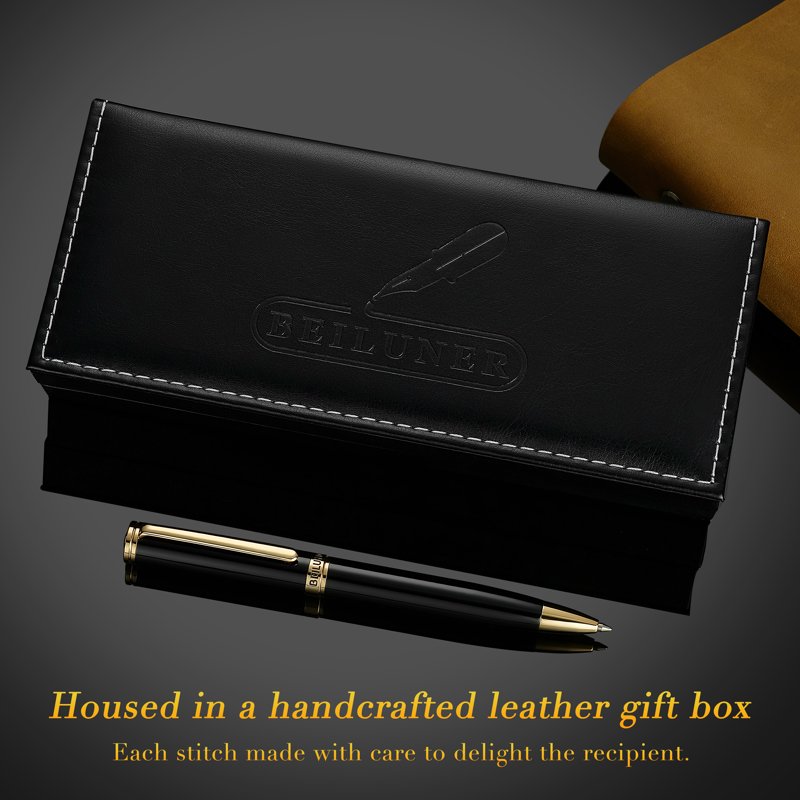 Luxury Gel Pen Set with Gold Trim in Leather Box - Executive Office Writing Gift