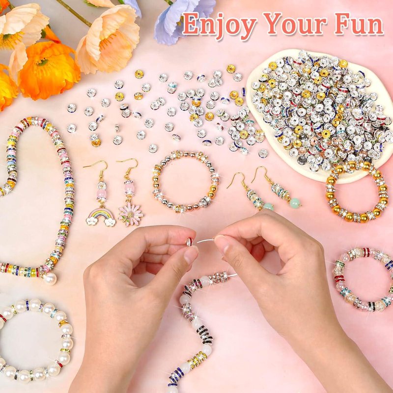 900pcs Crystal Rondelle Spacer Beads for Jewelry Making - 8mm in 15 Colors