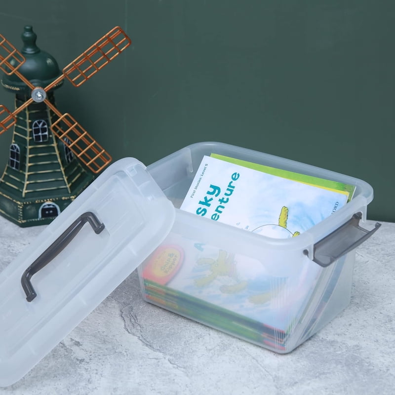 Stackable Storage Bins with Lids & Handles, 5.3 Qt. - 4 Pack Clear Organizers for Kids and Home