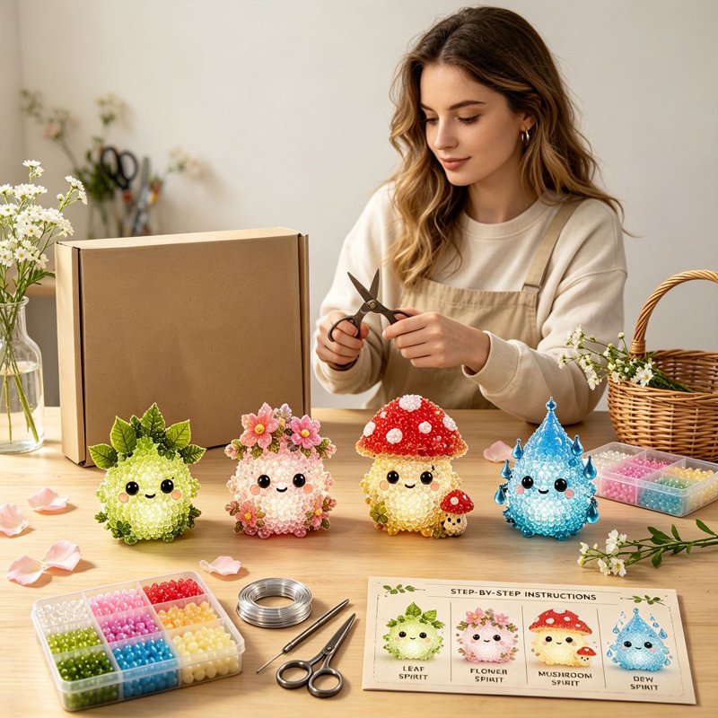 Glow-In-The-Dark Bead Kit - Luminous Dream DIY Jewelry Creatures (Variation: E-Glowing Mushroom Flower)