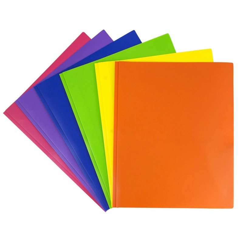 2-Pocket Plastic Folder with Clasps - Assorted Colors, 9.5 x 11.75 Inches, Pack of 6