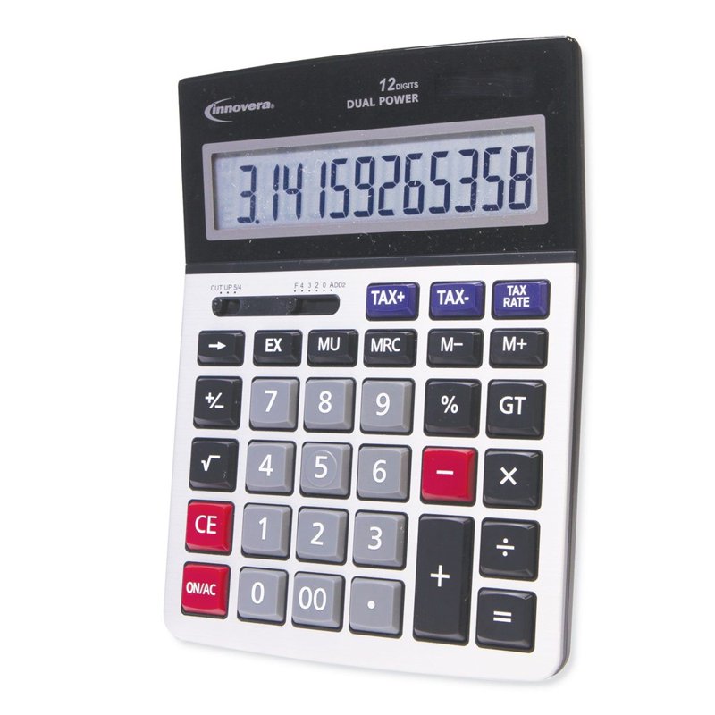 Large 12-Digit LCD Office Calculator with Solar/Battery Power