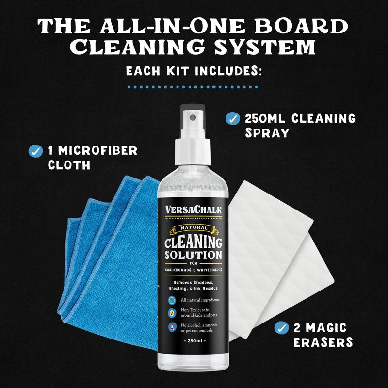 Chalkboard & Whiteboard Cleaning Kit with Spray, Erasers & Cloth