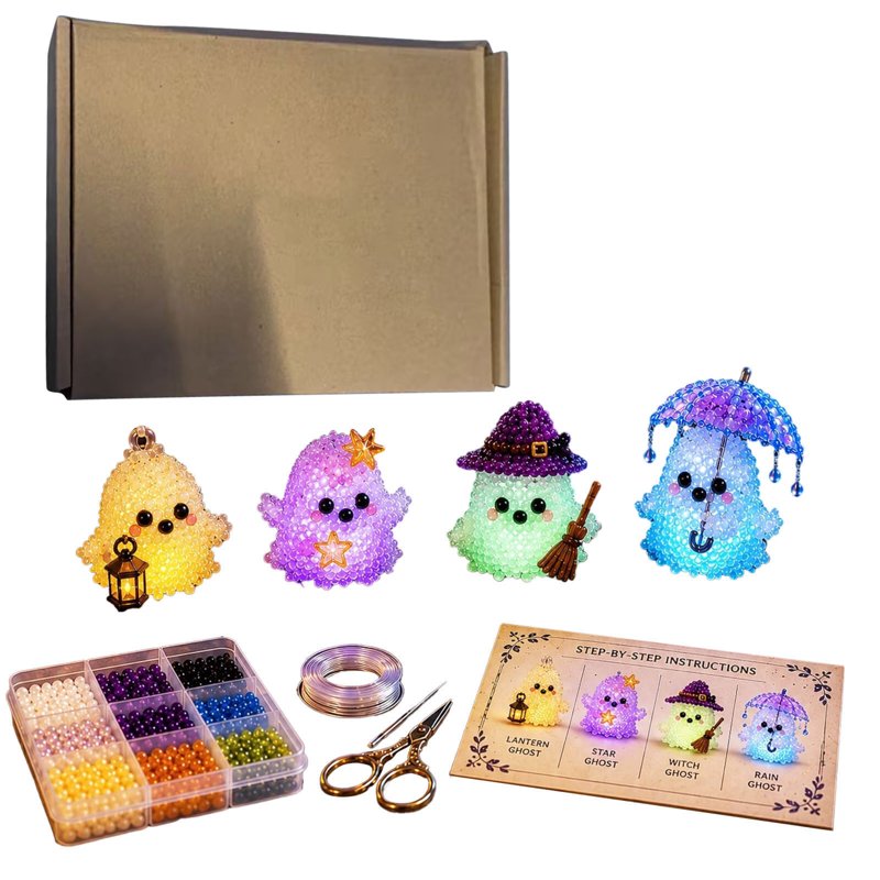 E-Glowing Ghost Dark DIY Bead Kit – Glowing Halloween Craft for Stress Relief (Moocorvic)