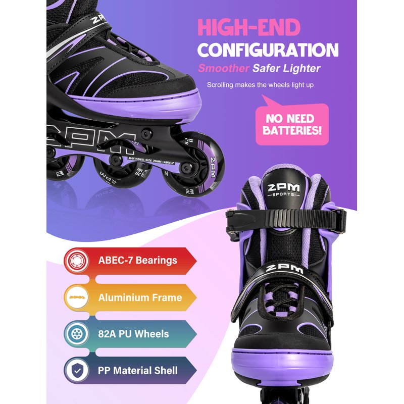Kids Adjustable Inline Skates with Light-Up Wheels for Girls Boys Ages 4-12