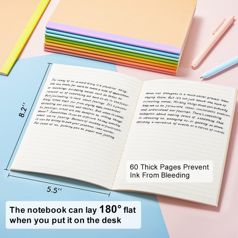 16 Pack Composition Notebooks with Kraft Covers & Pastel Spines - A5, 60 Pages