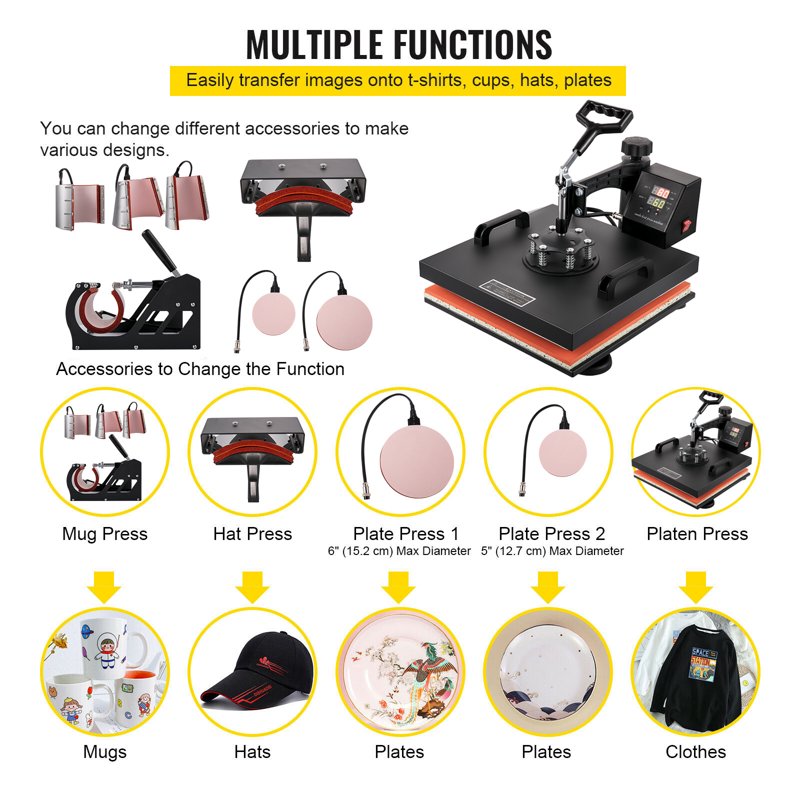 15x15 Inch 8-in-1 Digital Heat Press Machine for T-Shirts Hats Mugs
