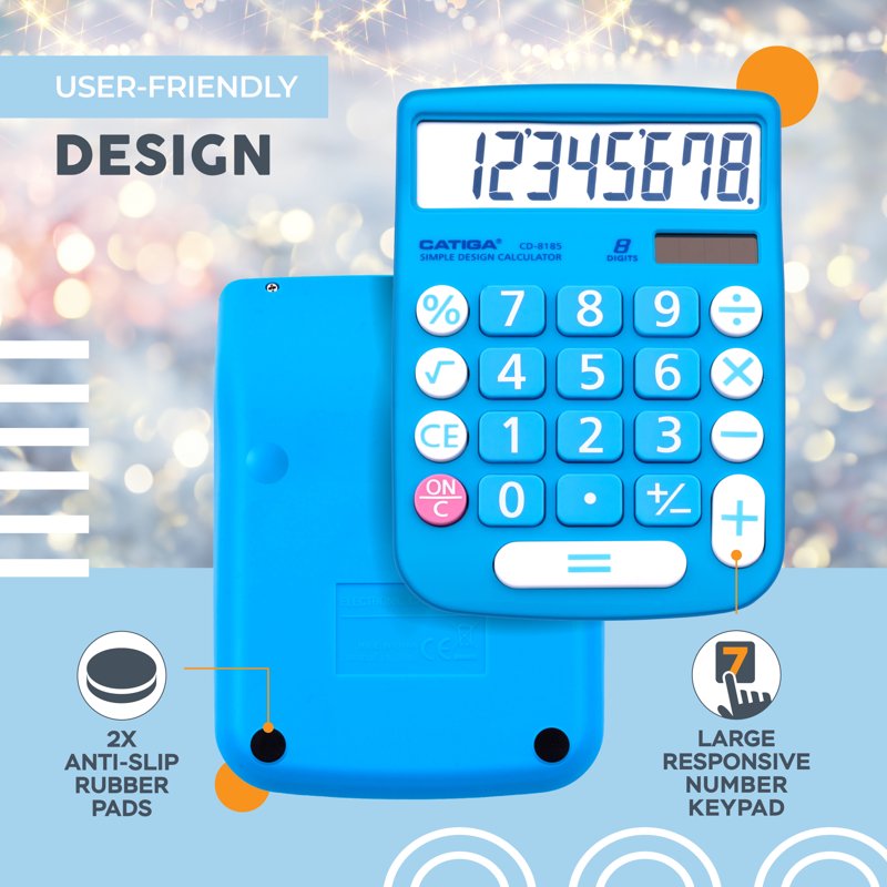 Dual Power Desktop Calculator with Large LCD & Buttons - 8 Digit, Multi-Color