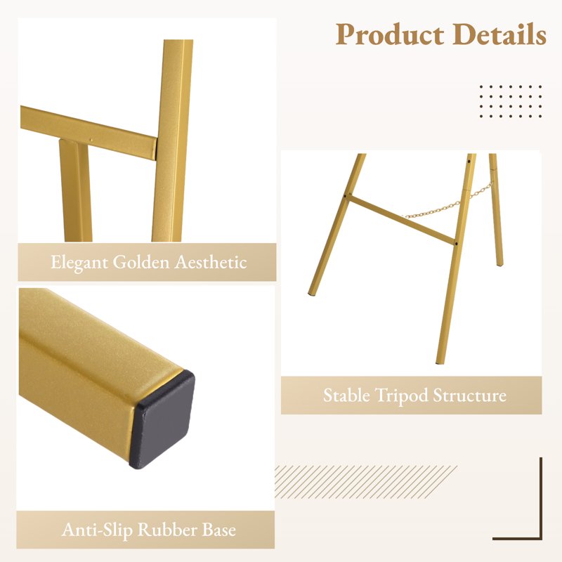 Heavy Duty Gold Easel Stand for Wedding Signs - Adjustable Floor Display, Supports Up to 25lbs