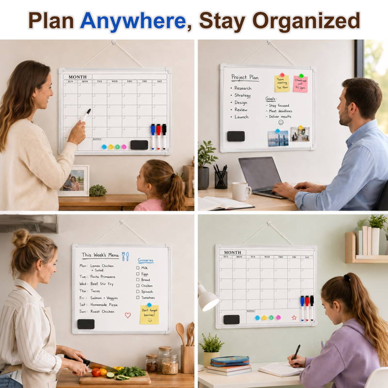 Magnetic Dry Erase Calendar Whiteboard 16x12 Inches with Markers & Magnets