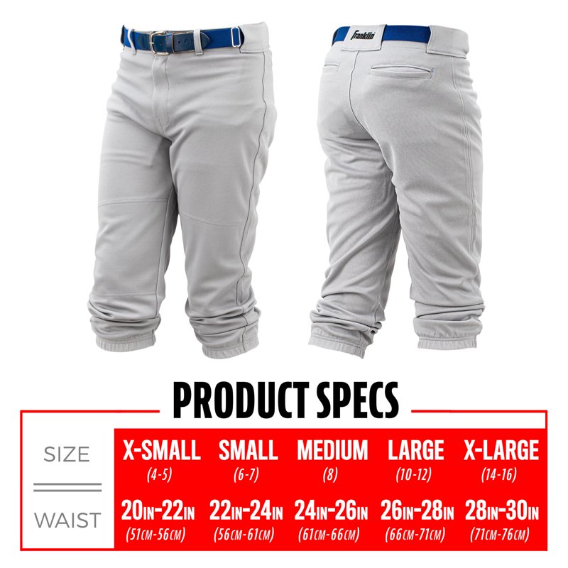 Youth Baseball & Softball Pants with Adjustable Waist and Double Knees - Grey, Small