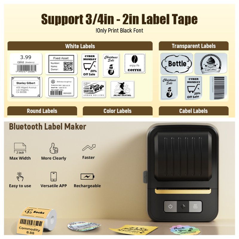 Bluetooth Portable Label Maker with Tapes for Business & Home Use - N20 Thermal Printer