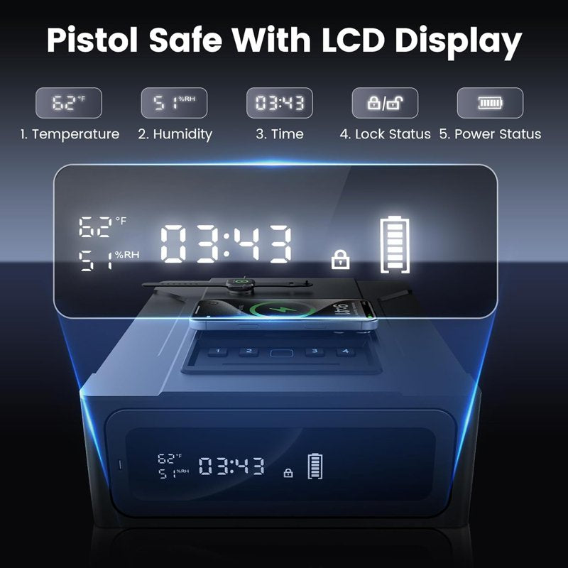 Biometric Smart Safe with Wireless Charging Digital Clock and Quick Access