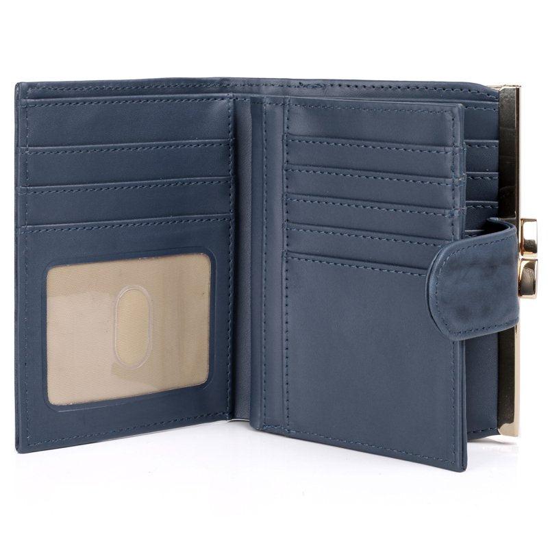 Women's Leather Cardholder Wallet with Multiple Card Slots - Navy & Brown Variants