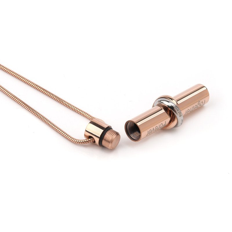 Rose Gold Memorial Necklace with Cylinder Ashes Container - Discreet Cremation Jewelry