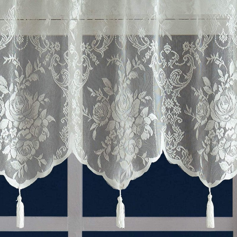 Semi Sheer Lace Curtains with Attached Valance for Home Windows - Ivory, 54"x96"