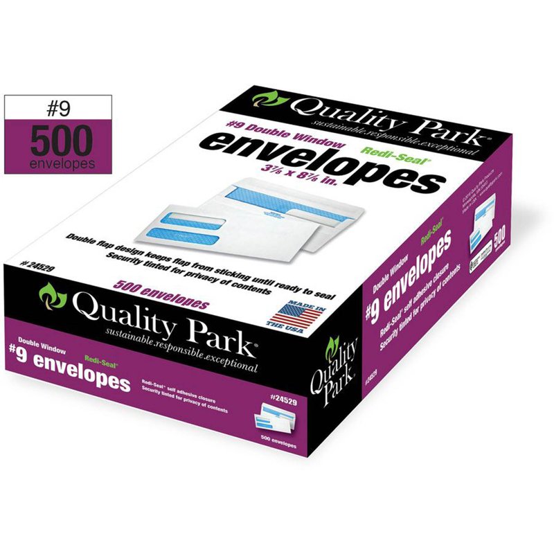 Double-Window Security Envelopes #9, 3 7/8" x 8 7/8", White, Box of 500