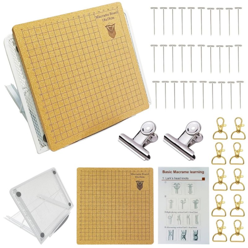 Macrame Board Set with Adjustable Holder, T Pins & Supplies for Knotting & Bracelet Making - 7x7 inch