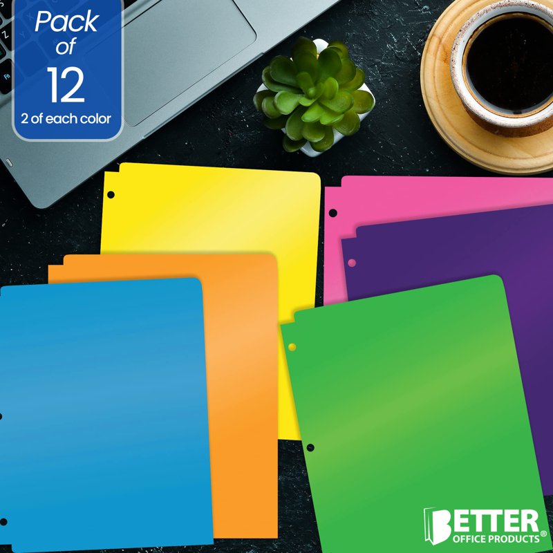 Bright Neon Pocket Folders with Business Card Slot - 6 Pack