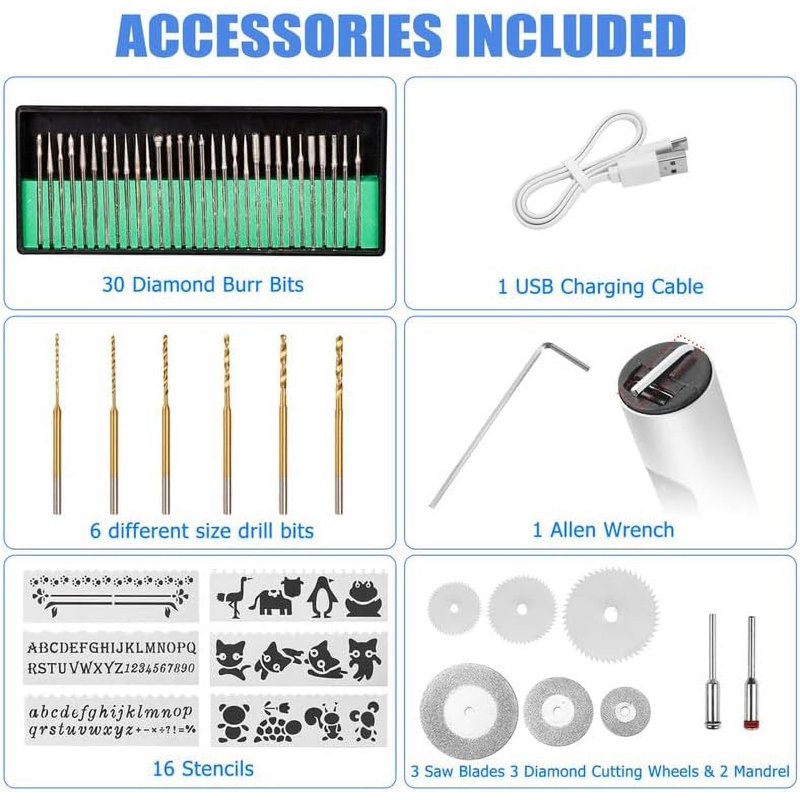 Electric Engraving Pen Kit with 42 Bits - Portable DIY Rotary Tool for Jewelry Wood Metal Glass Etching
