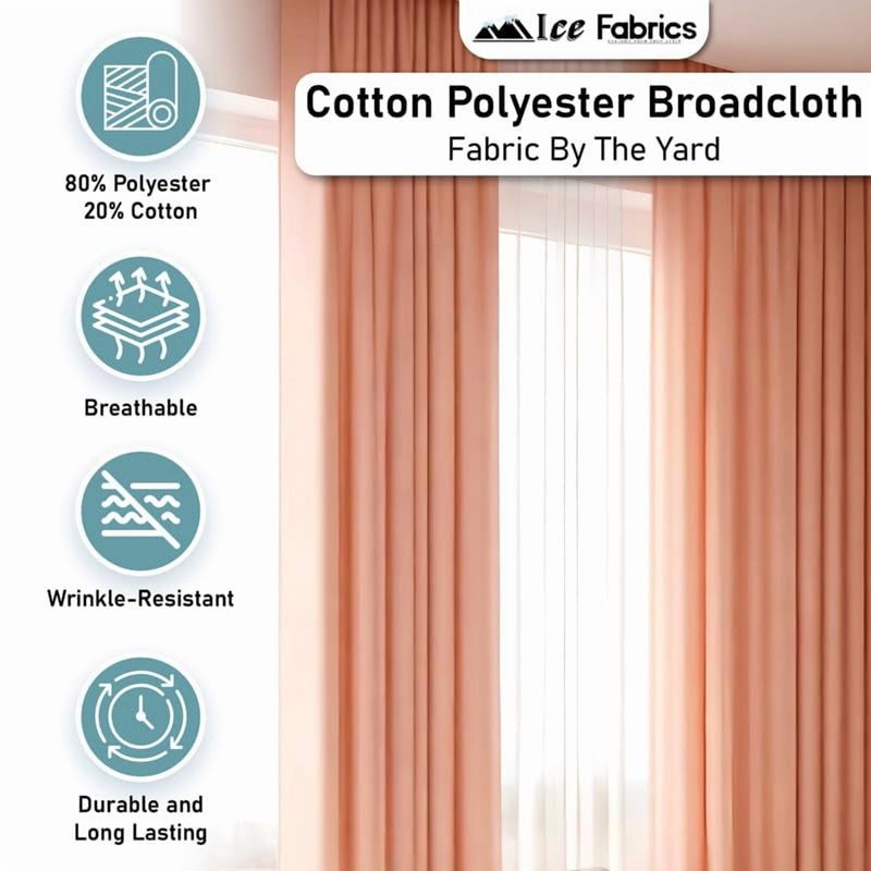 Cotton Polyester Broadcloth Fabric by The Yard - Versatile 60-Inch Width for Sewing & Home Decor