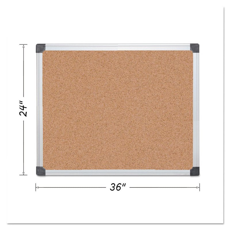 24-Inch x 36-Inch Cork Bulletin Board with Aluminum Frame - Tan/Silver