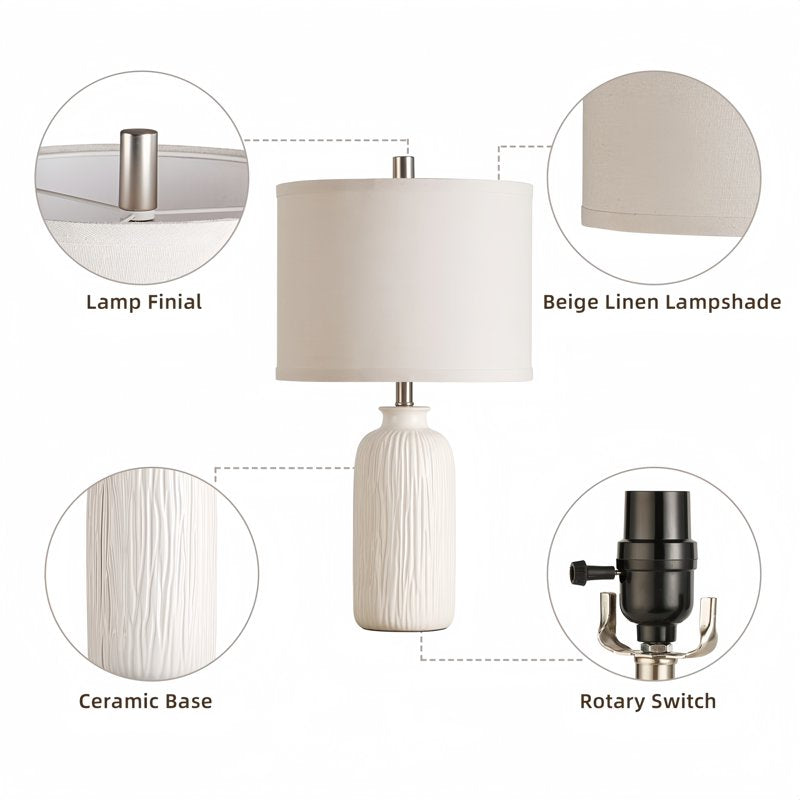 Set of 2 Modern White Ceramic Table Lamps for Bedroom Living Room Office